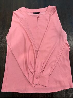 DKNY Rose Pink V-Neck Long Sleeve Blouse